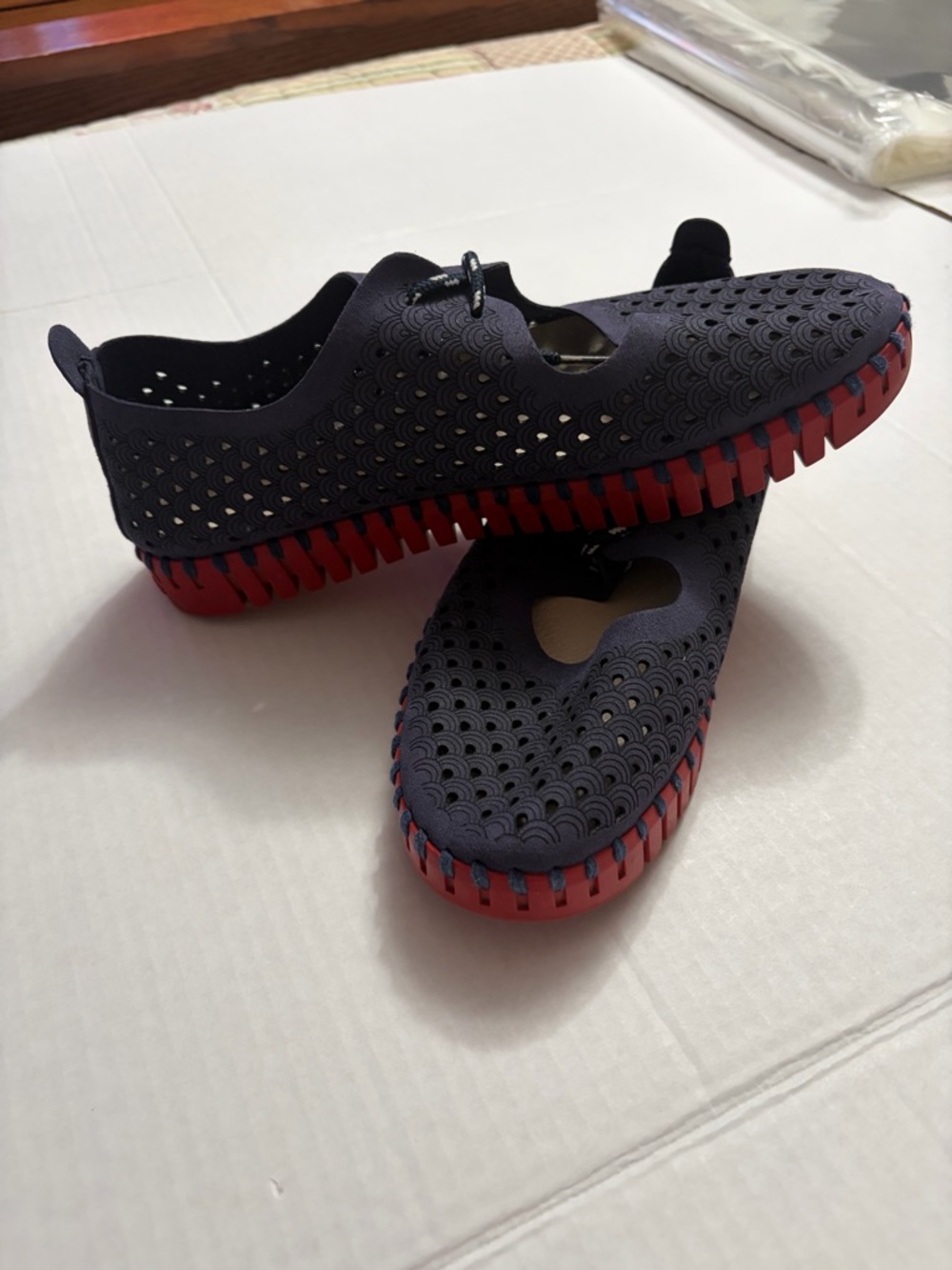 Ilse Jacobsen Tulip Tie Flats Navy Red Perforated Lace Up Comfort EU 39 US 8.5-9 - Picture 2 of 12